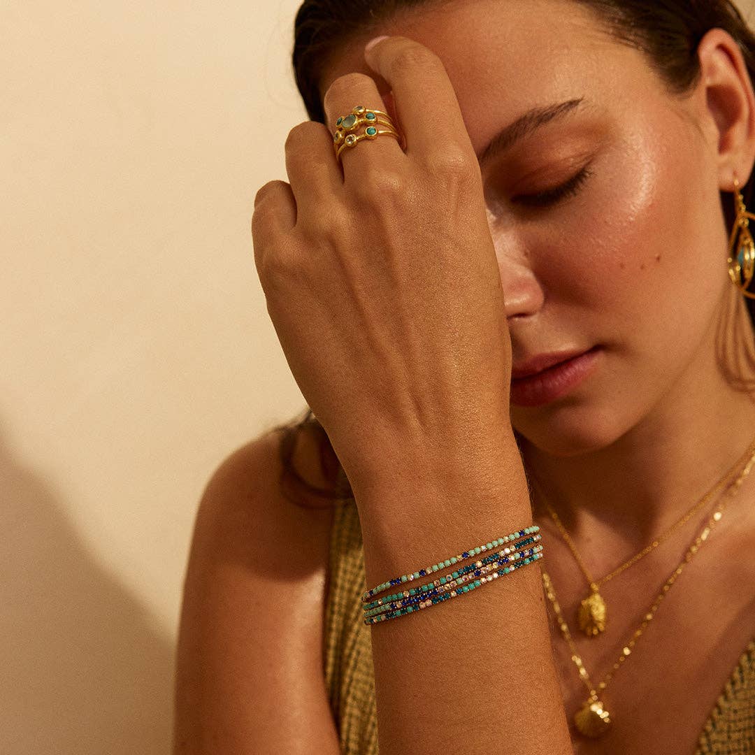 Lumi Gold and Aqua Stretch Tennis Bracelet Set