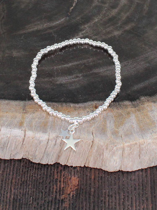 Silver Plated Elasticated Bracelet with Star Charms