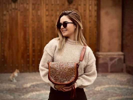 Handmade Studded Leather Shoulder Bag | Chic Medium Purse
