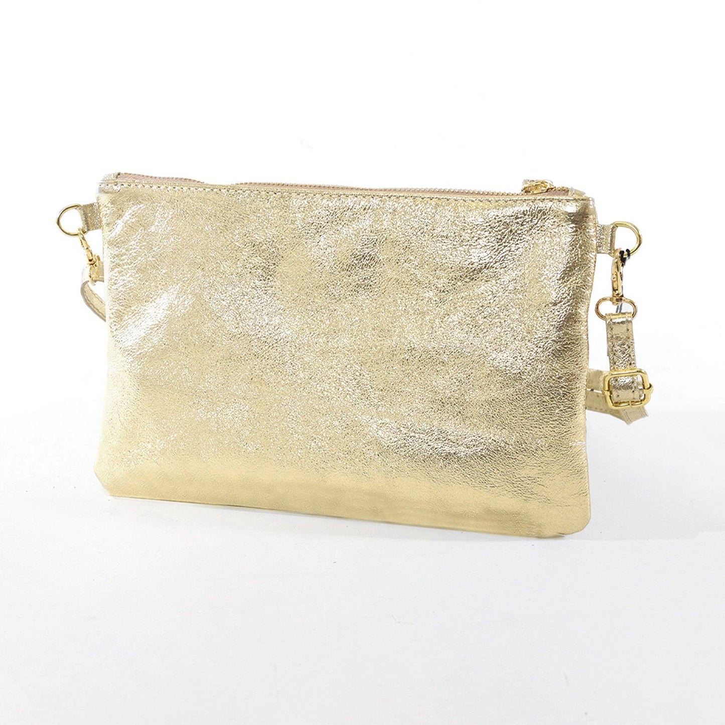 Cody Italian Leather Clutch Bag - Gold, Metallic