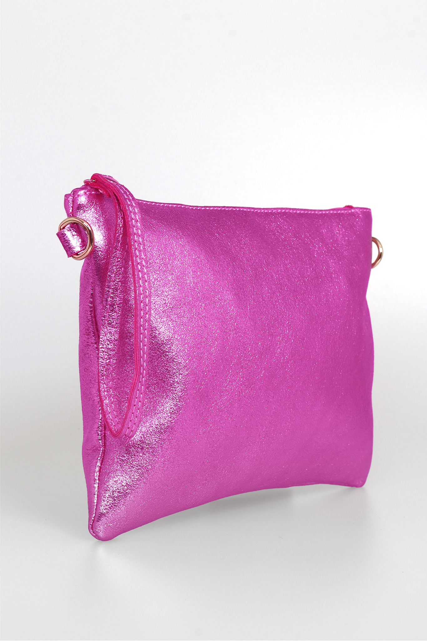 Jenna - Italian Leather Clutch Bag - Raspberry, Metallic