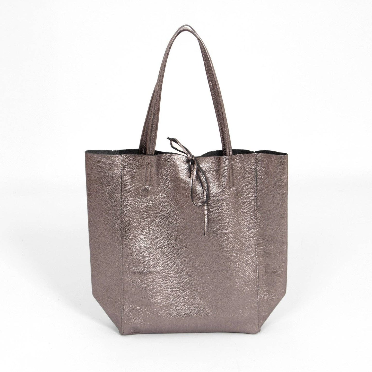 Heather Italian Leather Tote Bag - Pewter, Metallic