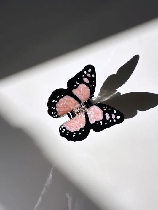 Pink Hand-painted Monarch Butterfly Claw Hair Clip
