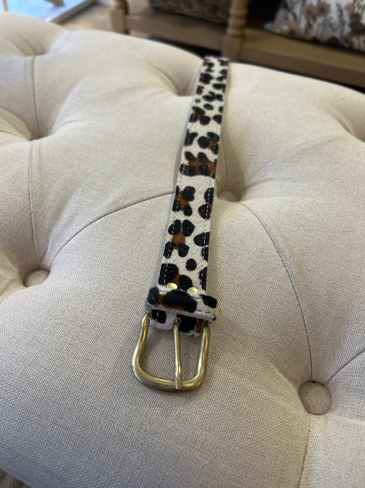 Cow Hide Belt in White Leopard