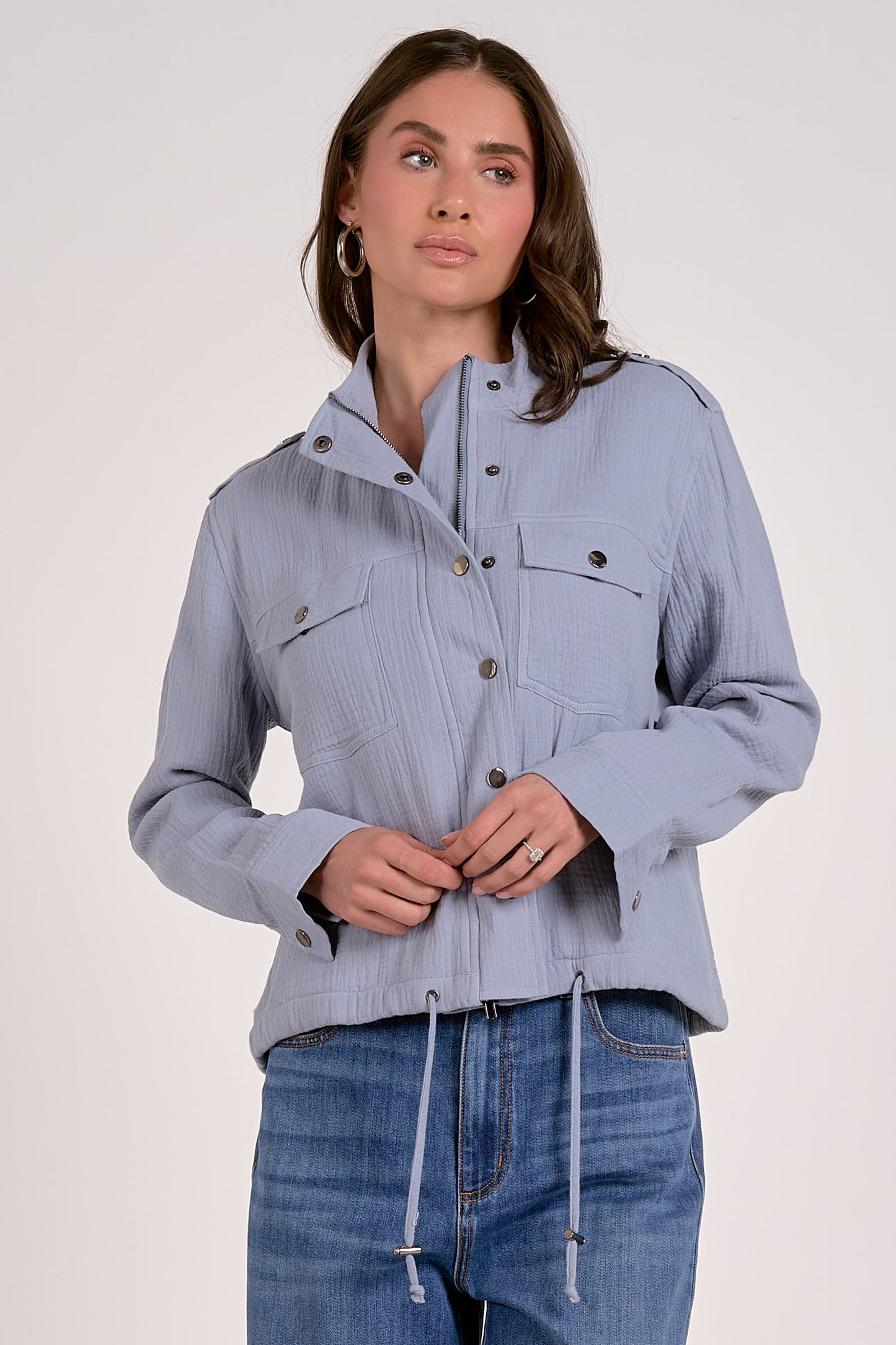 Pale Blue Cotton Biker Jacket