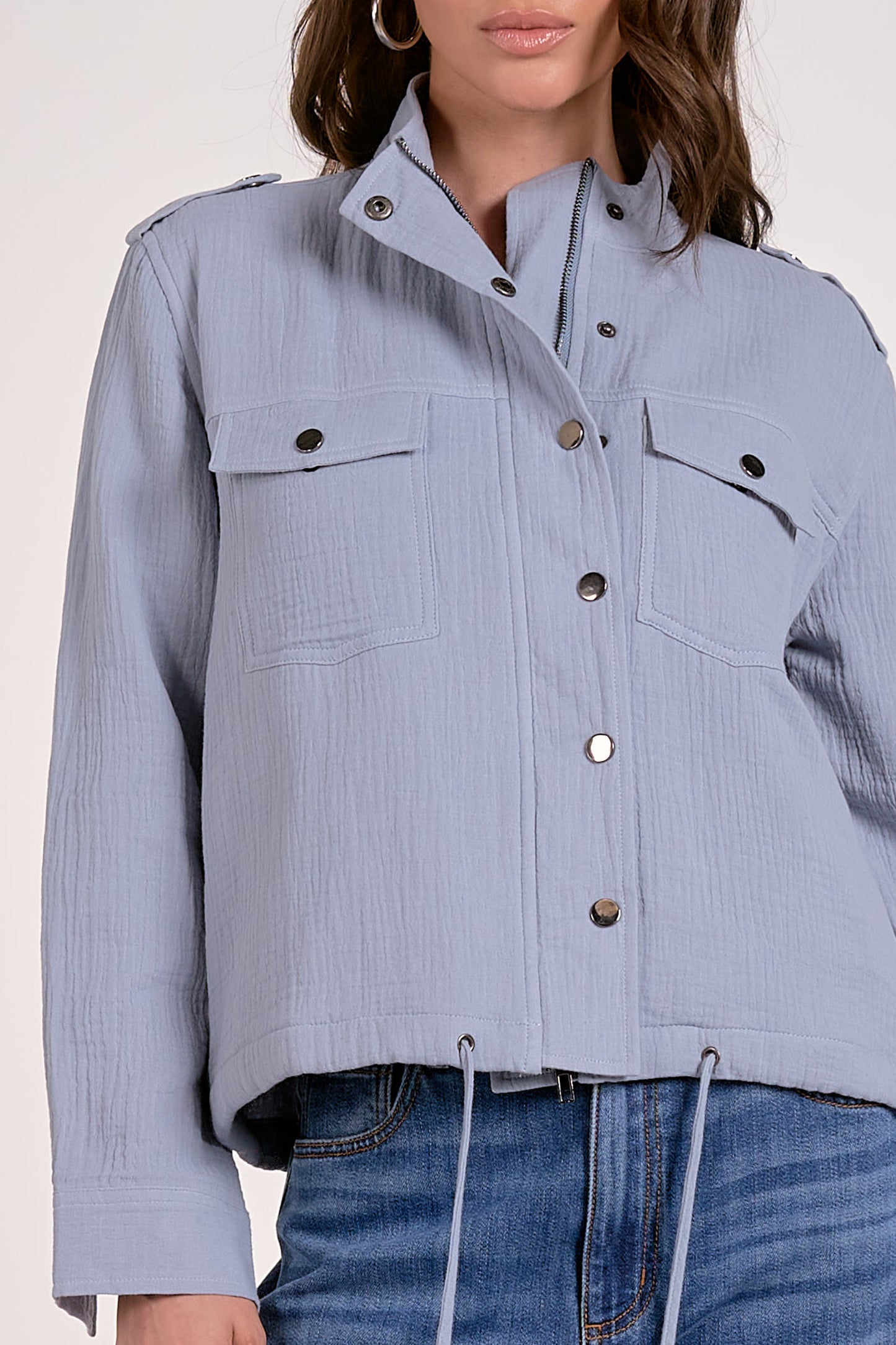 Pale Blue Cotton Biker Jacket