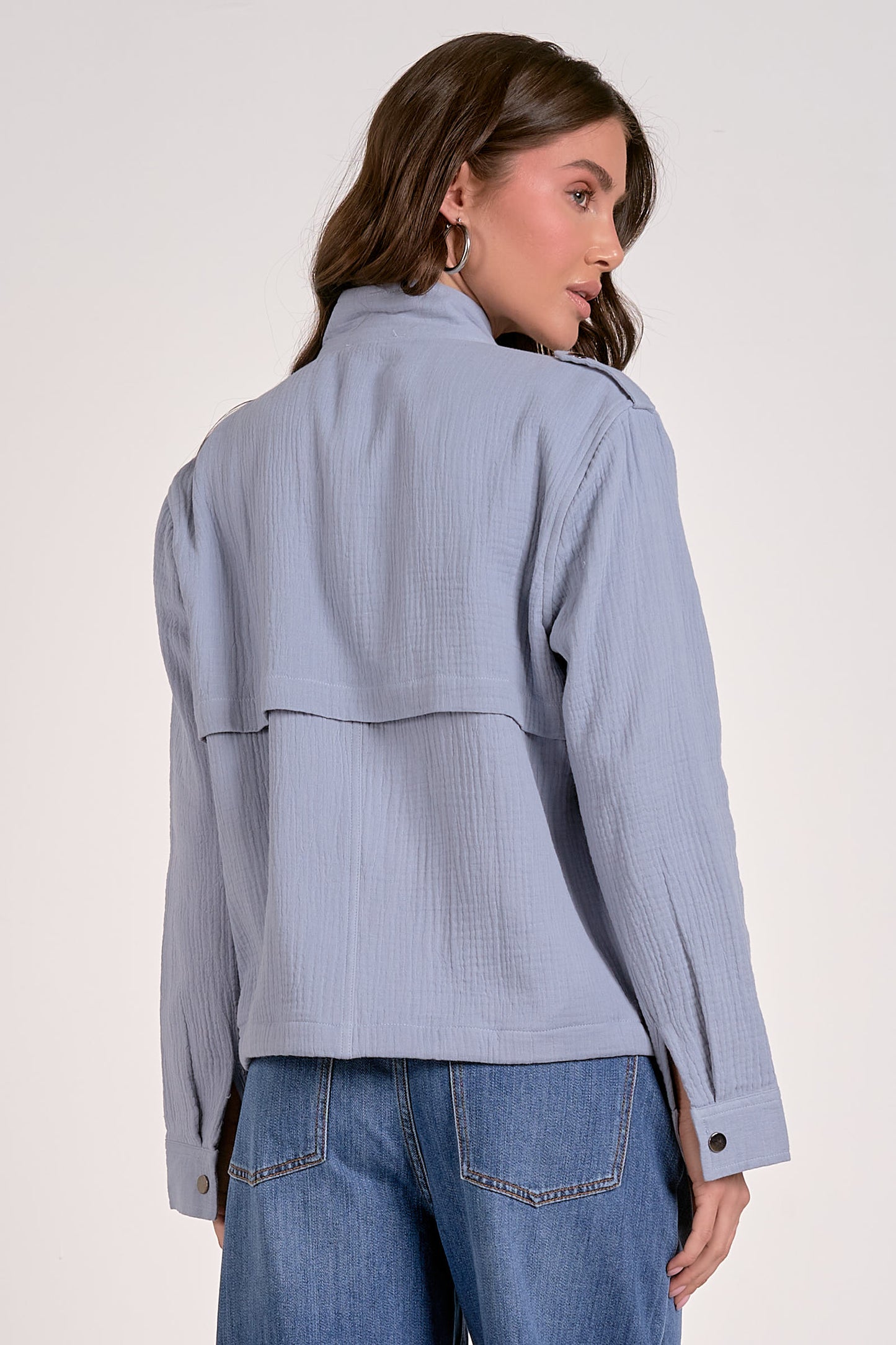 Pale Blue Cotton Biker Jacket