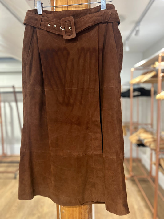 Midi Length Suede Wrap-around Skirt