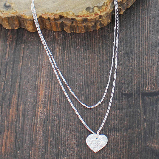 Silver Plated Double Strand Heart Necklace