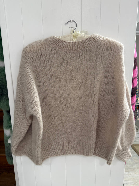 Round Neck Mohair Sweater in Stone
