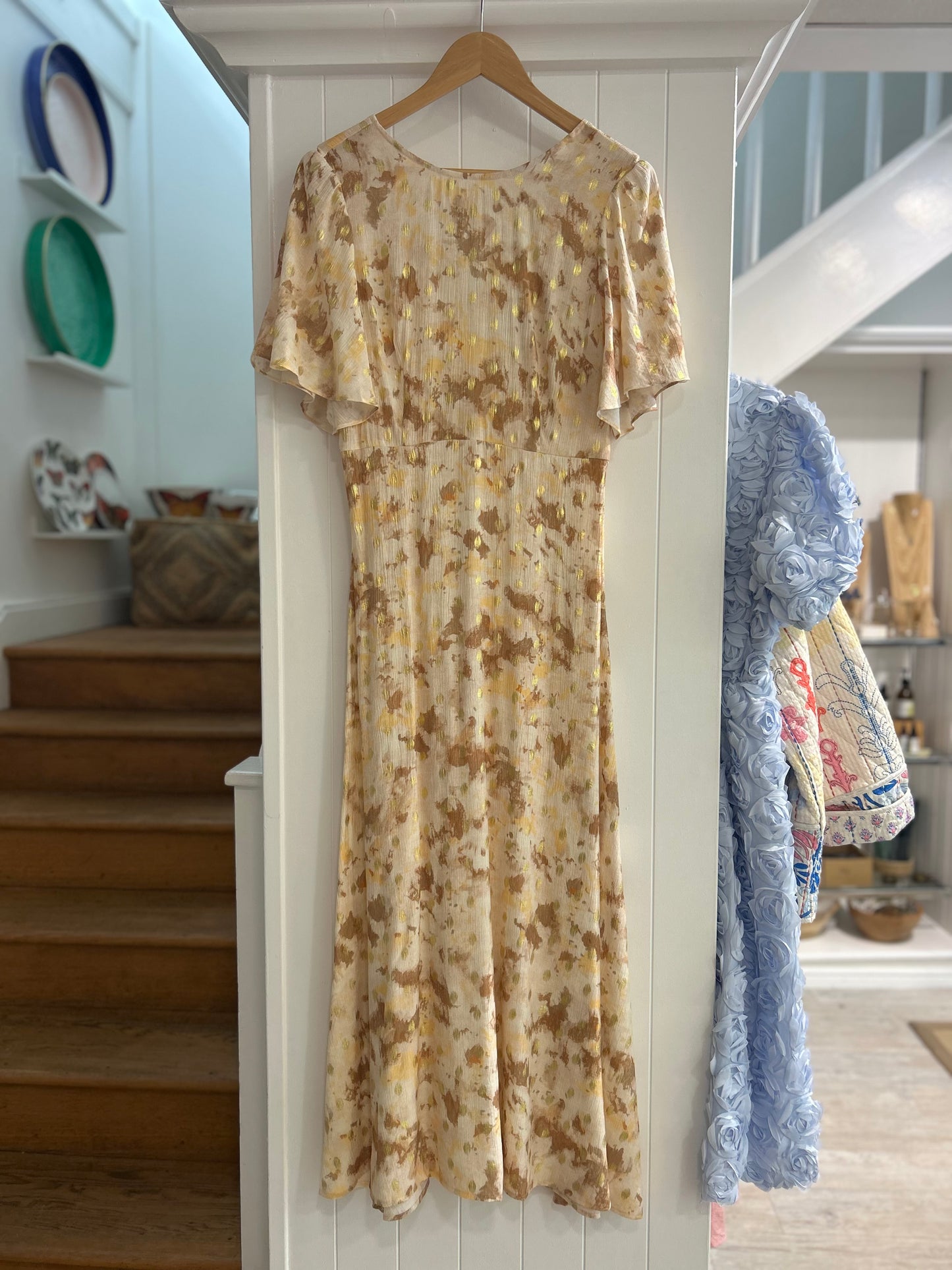 Rene Dress in Sepia & Gold Print