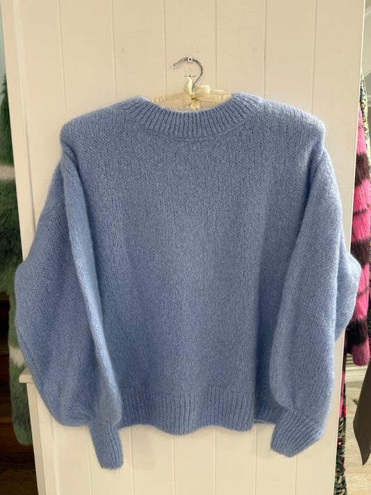 Round Neck Mohair Sweater in Sky Blue