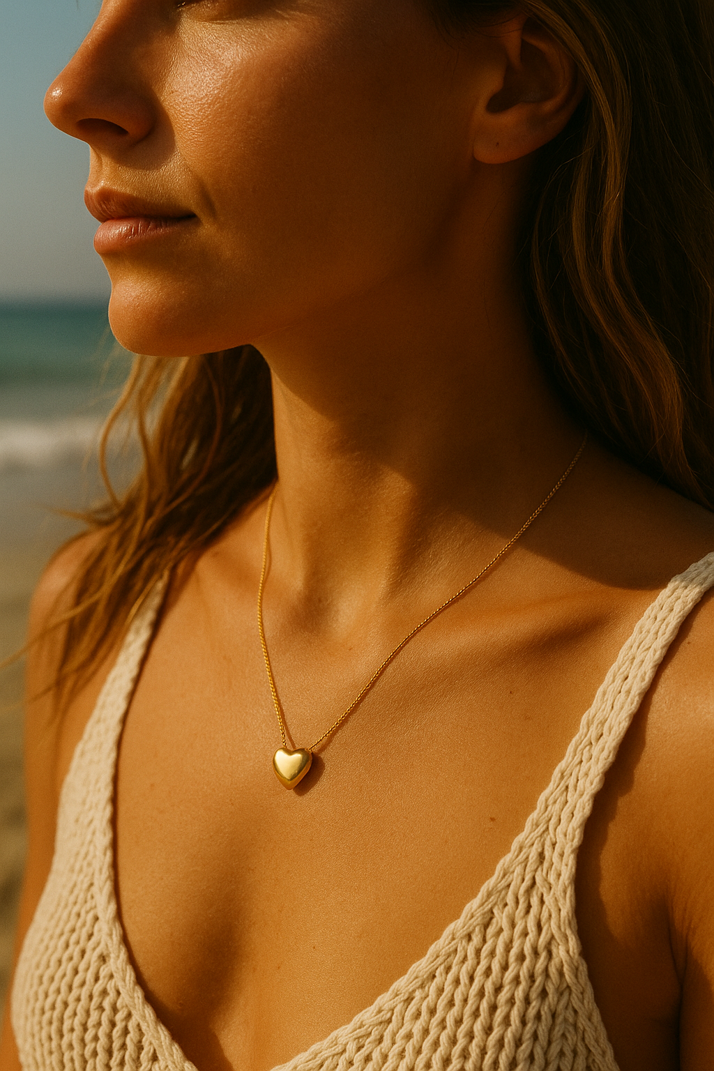 Sculptural Heart Charm Necklace 18k Gold Waterproof Gift