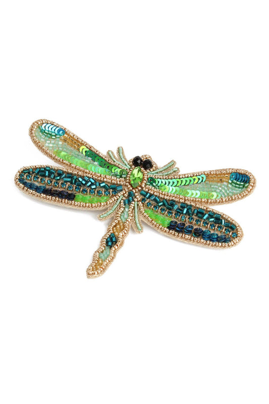 Beaded Green Dragonfly Brooch