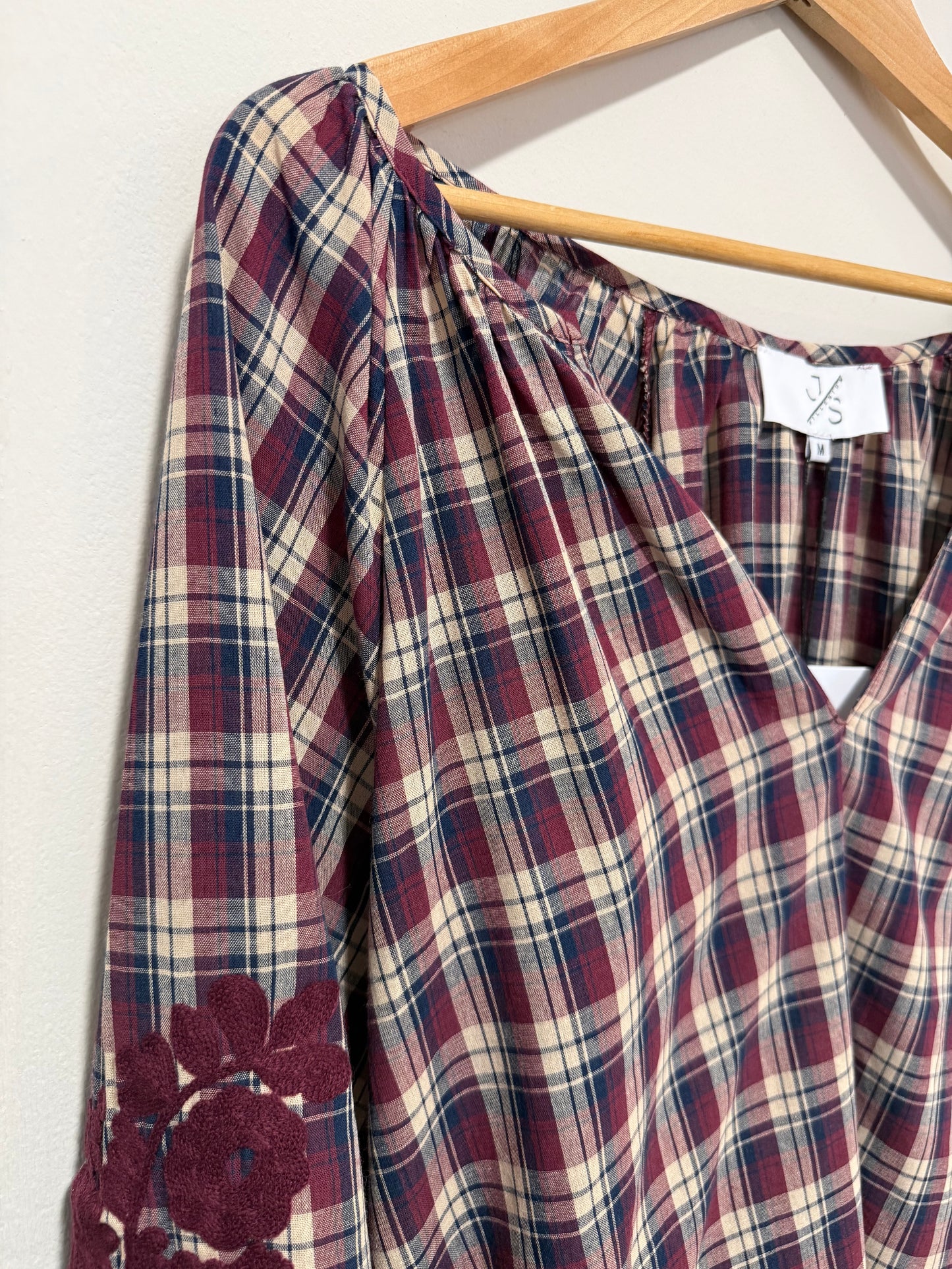 Plaid Shirt with Embroidery Detail on Sleeve