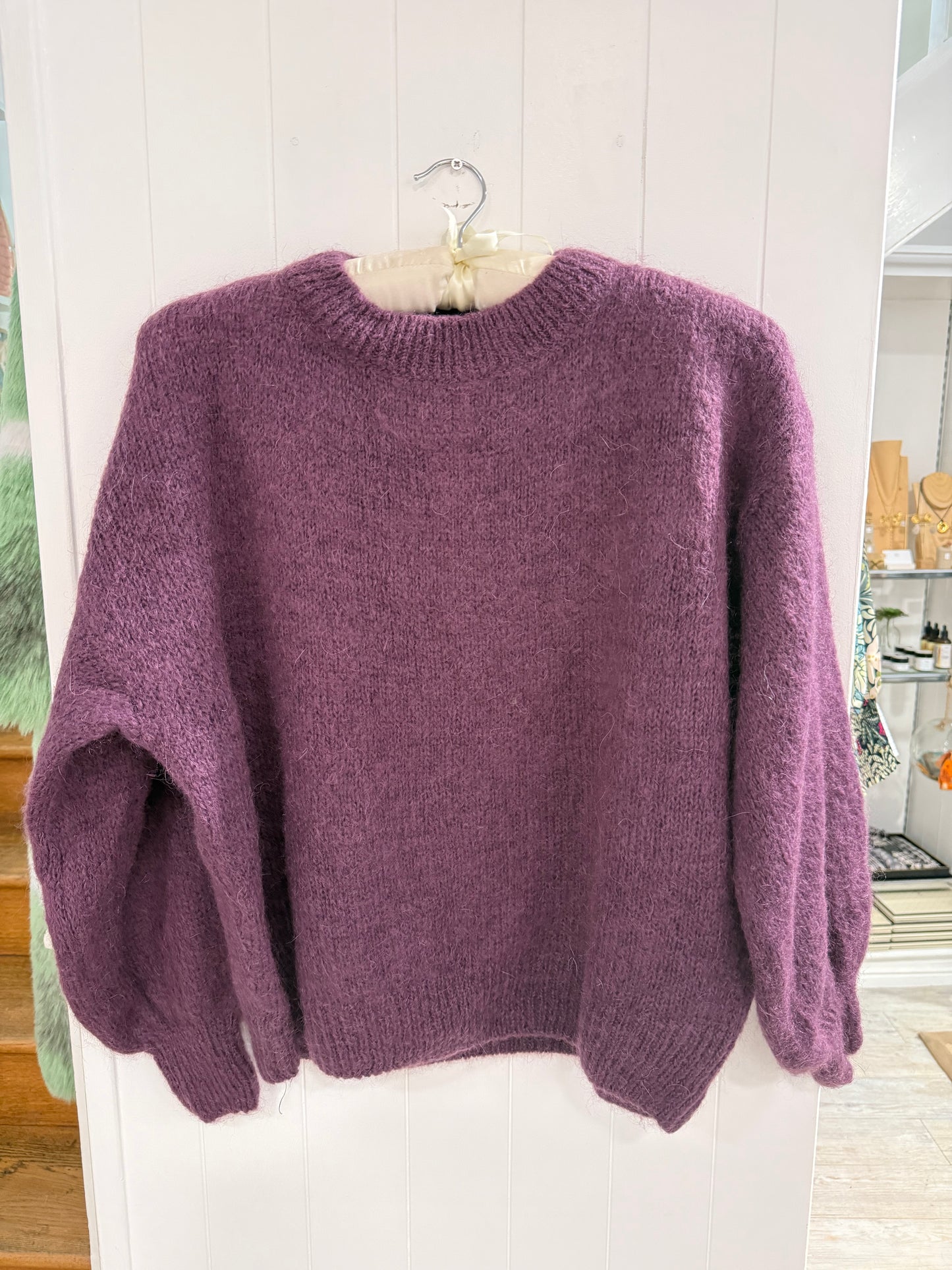 Round Neck Mohair Sweater in Aubergine