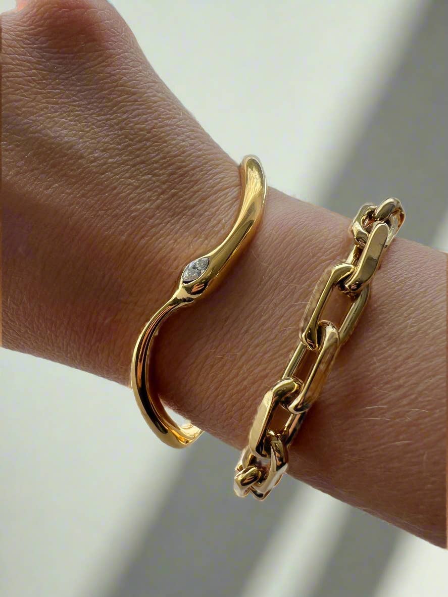 Molten Wave Bangle Cubic Zirconia 18k Gold Plated Bracelet