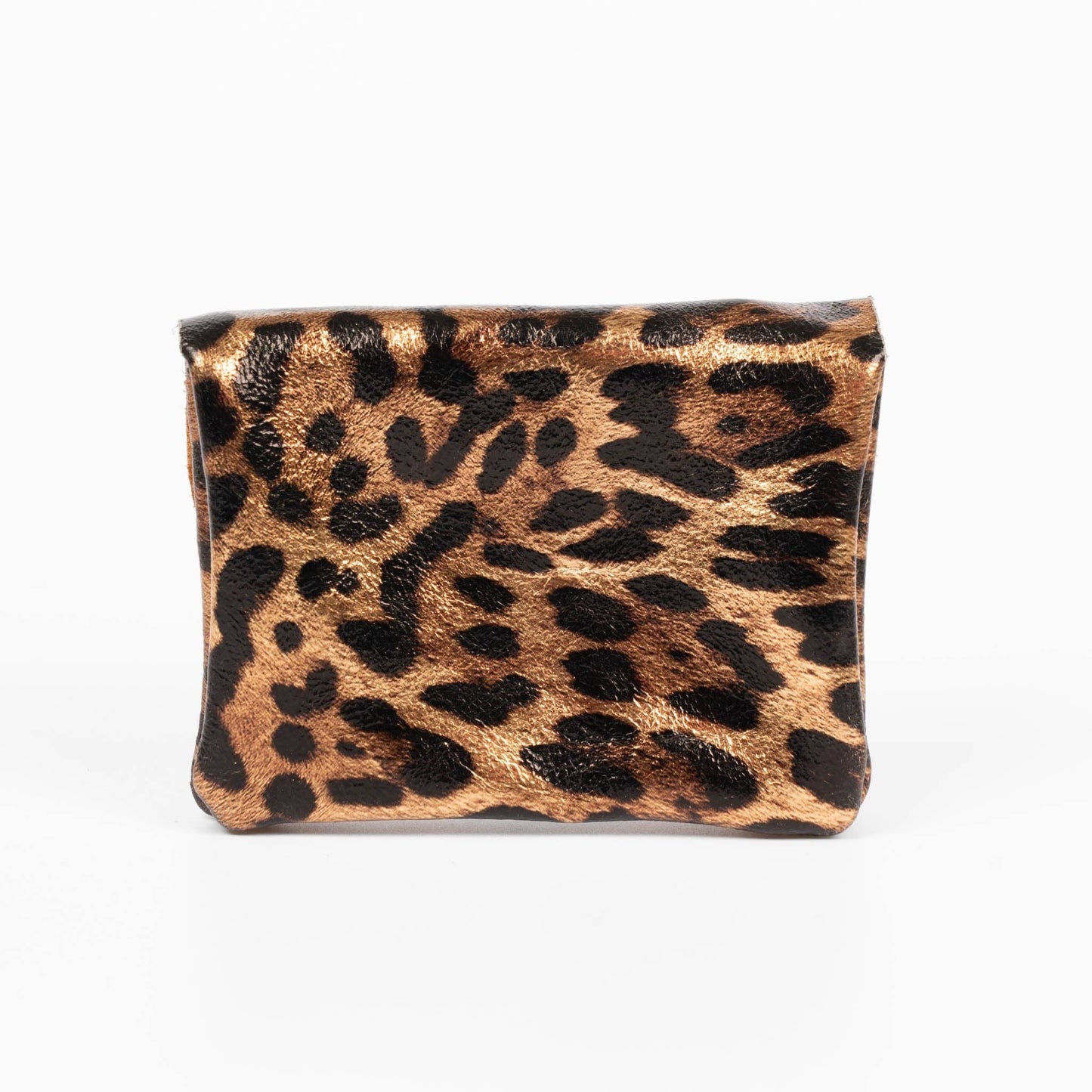 Italian Leather Coin Purse - Bronze Leopard Print, Metallic