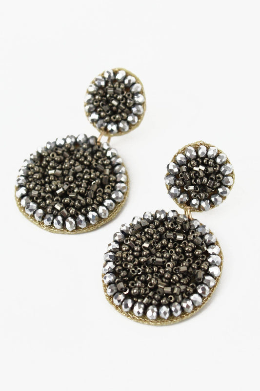 SILVER BEADED GLITTER BALL DROP EARRINGS