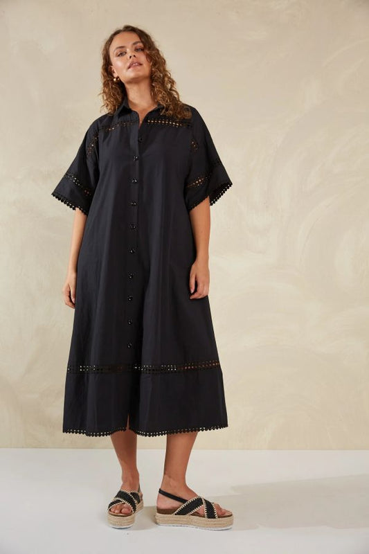 Adelfia Shirt Dress in Domino Black