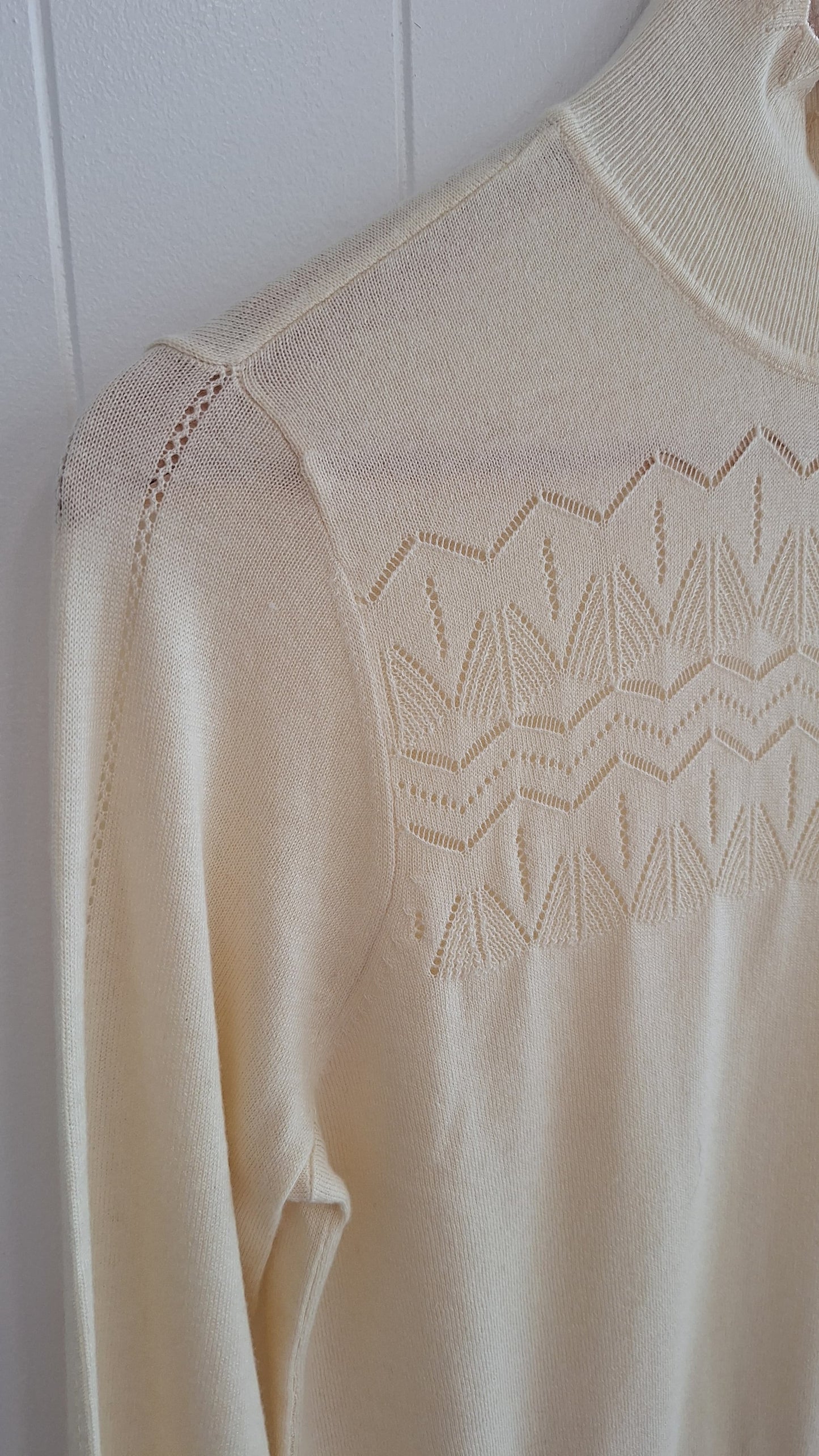 Kul Pointelle High Neck Cream Sweater/Jumper