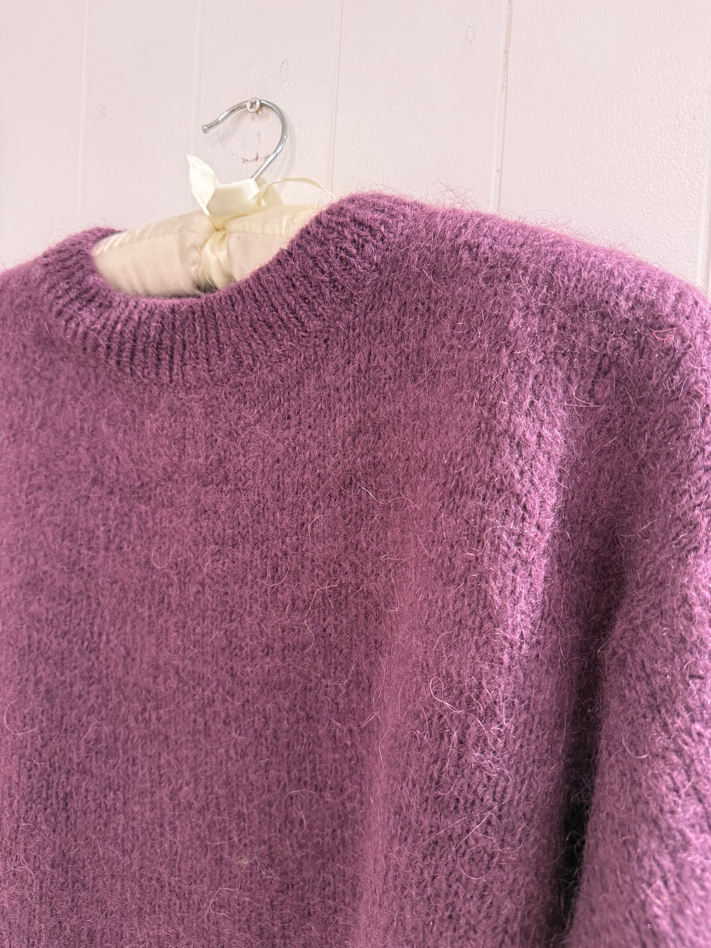 Round Neck Mohair Sweater in Aubergine