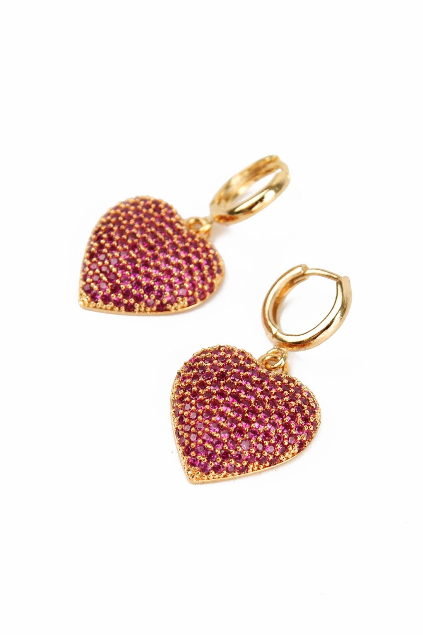 CHunky Pink Cubic Zirconia Heart Earrings