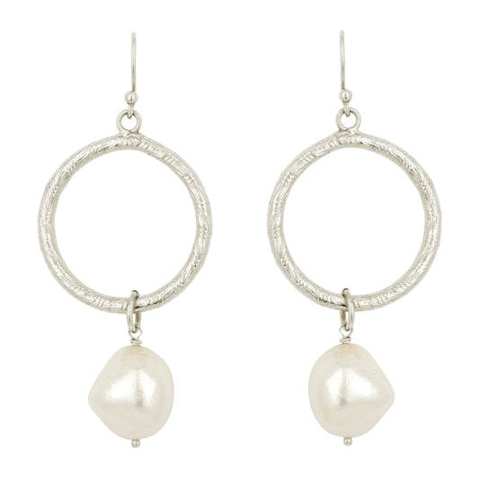 Margot Silver Pearl Hoop Earrings