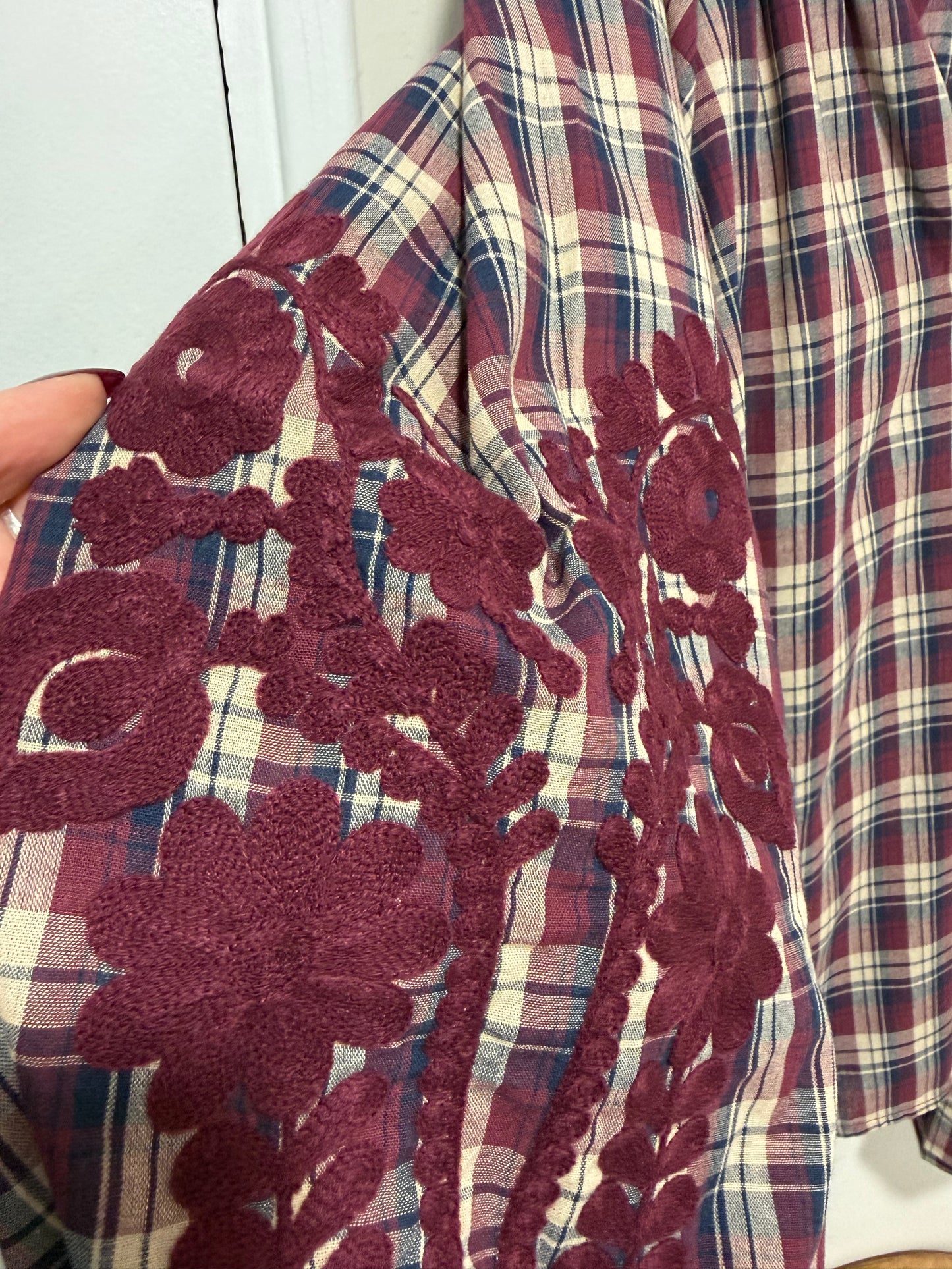 Plaid Shirt with Embroidery Detail on Sleeve