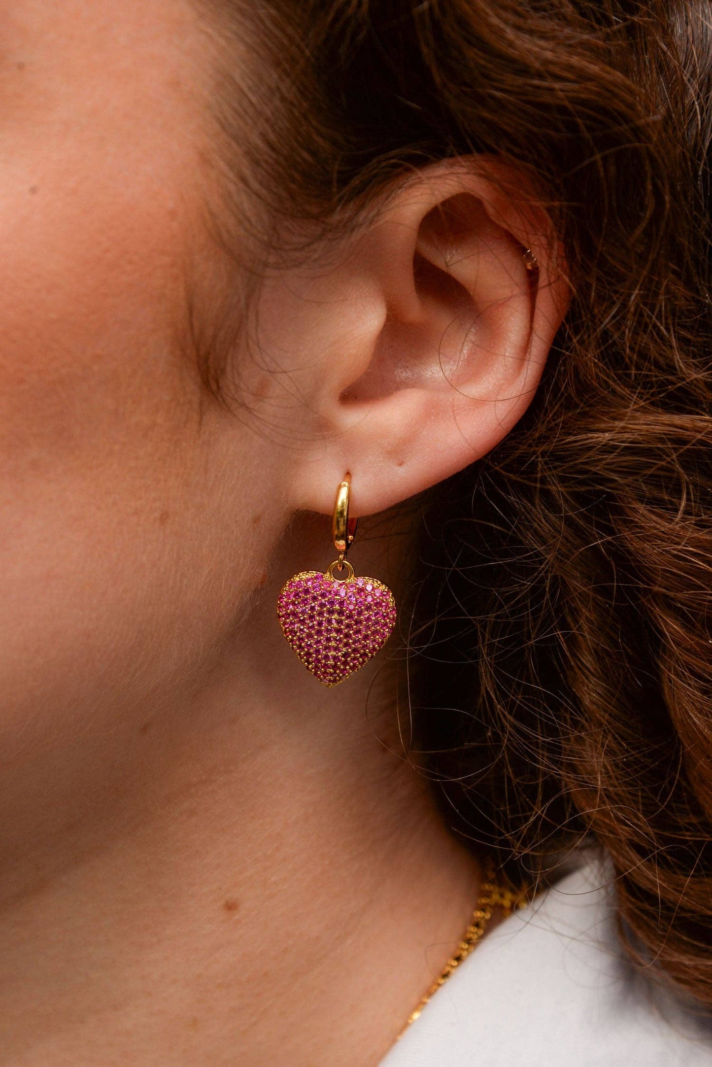 CHunky Pink Cubic Zirconia Heart Earrings