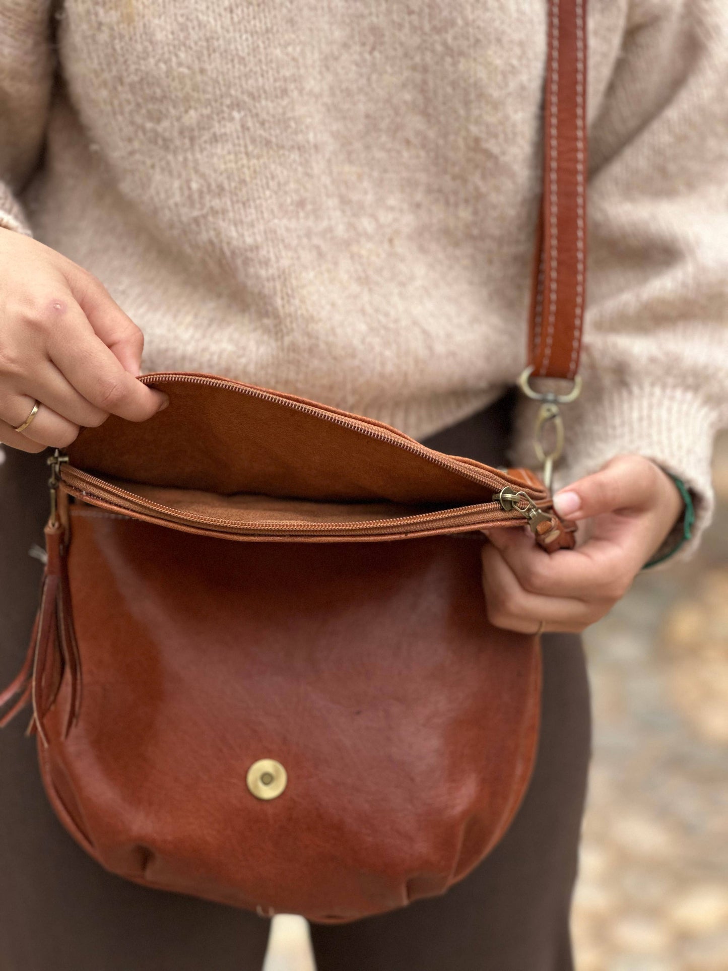 Handmade Studded Leather Shoulder Bag | Chic Medium Purse