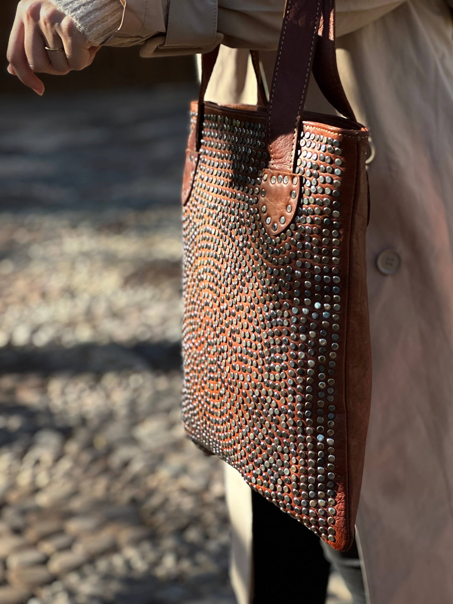 Handmade Genuine Leather Studded Tote Bag, Handcrafted purse