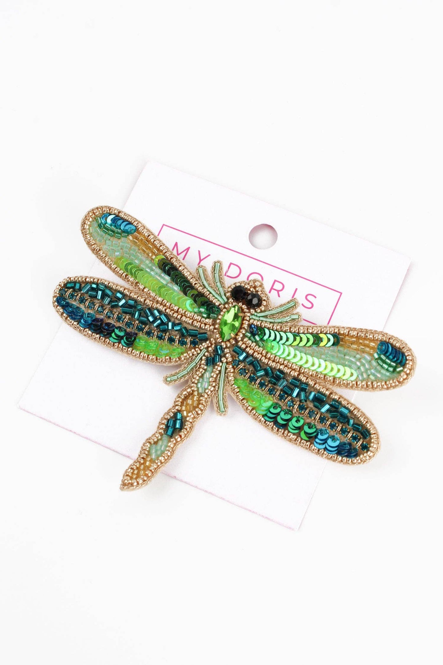 Beaded Green Dragonfly Brooch