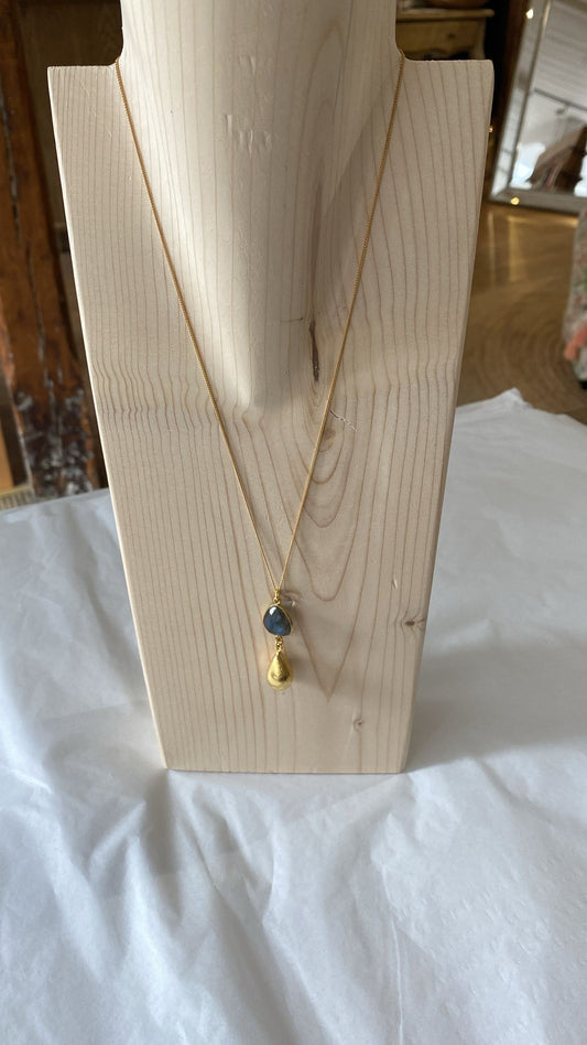 Brass Petrol Blue Crystal Necklace