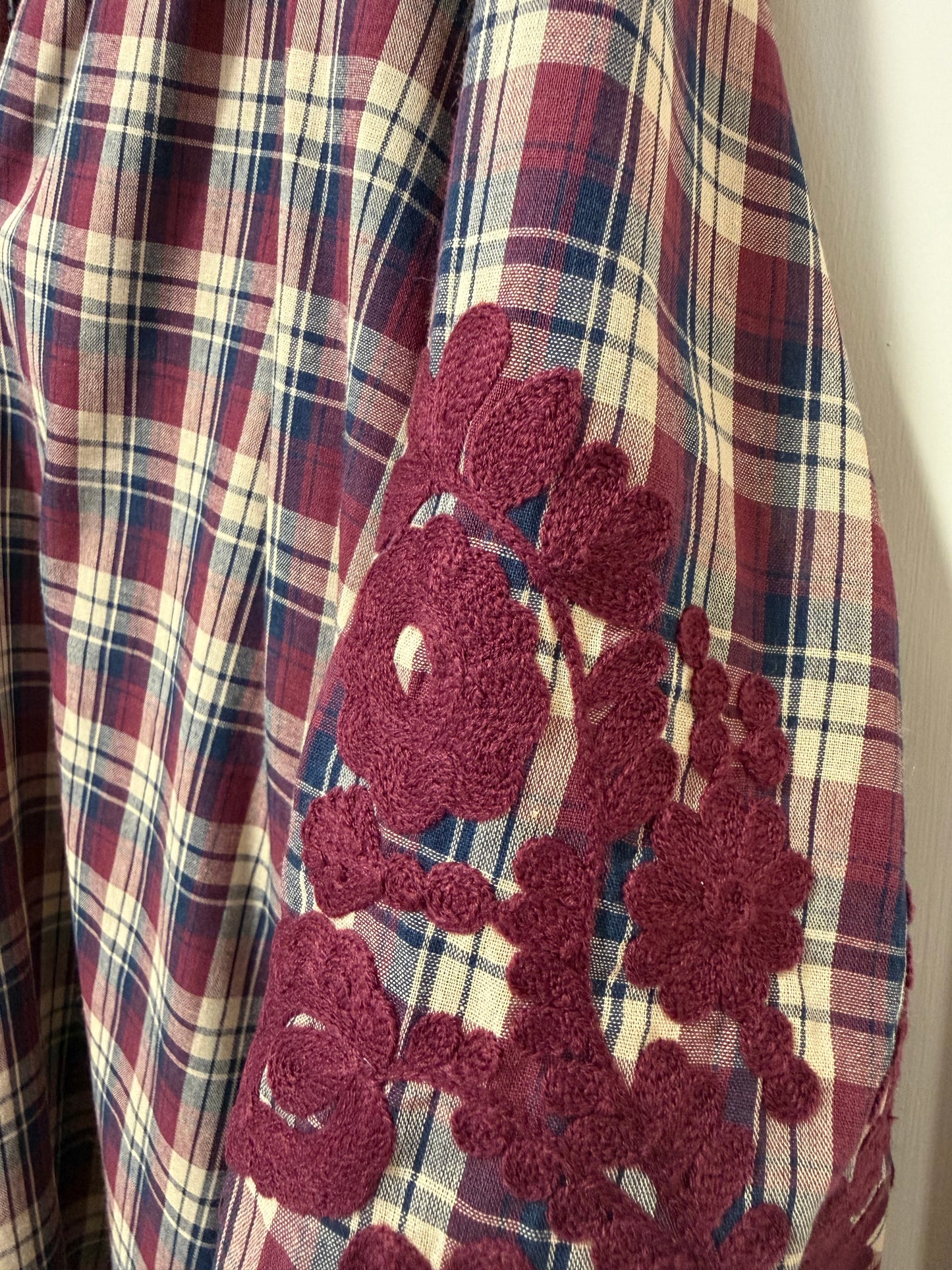 Plaid Shirt with Embroidery Detail on Sleeve