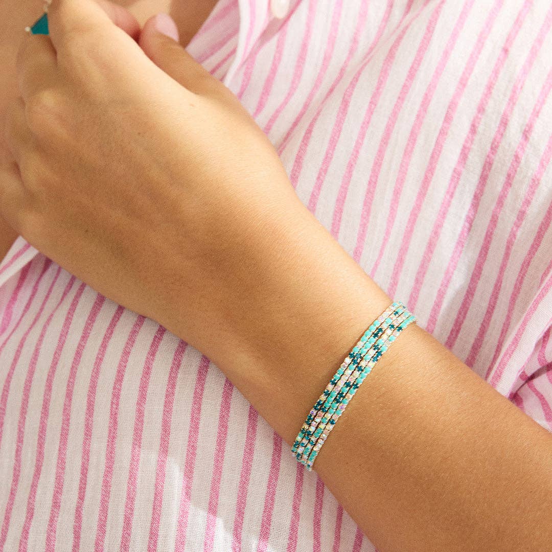 Lumi Silver and Aqua Tennis Bracelet Set