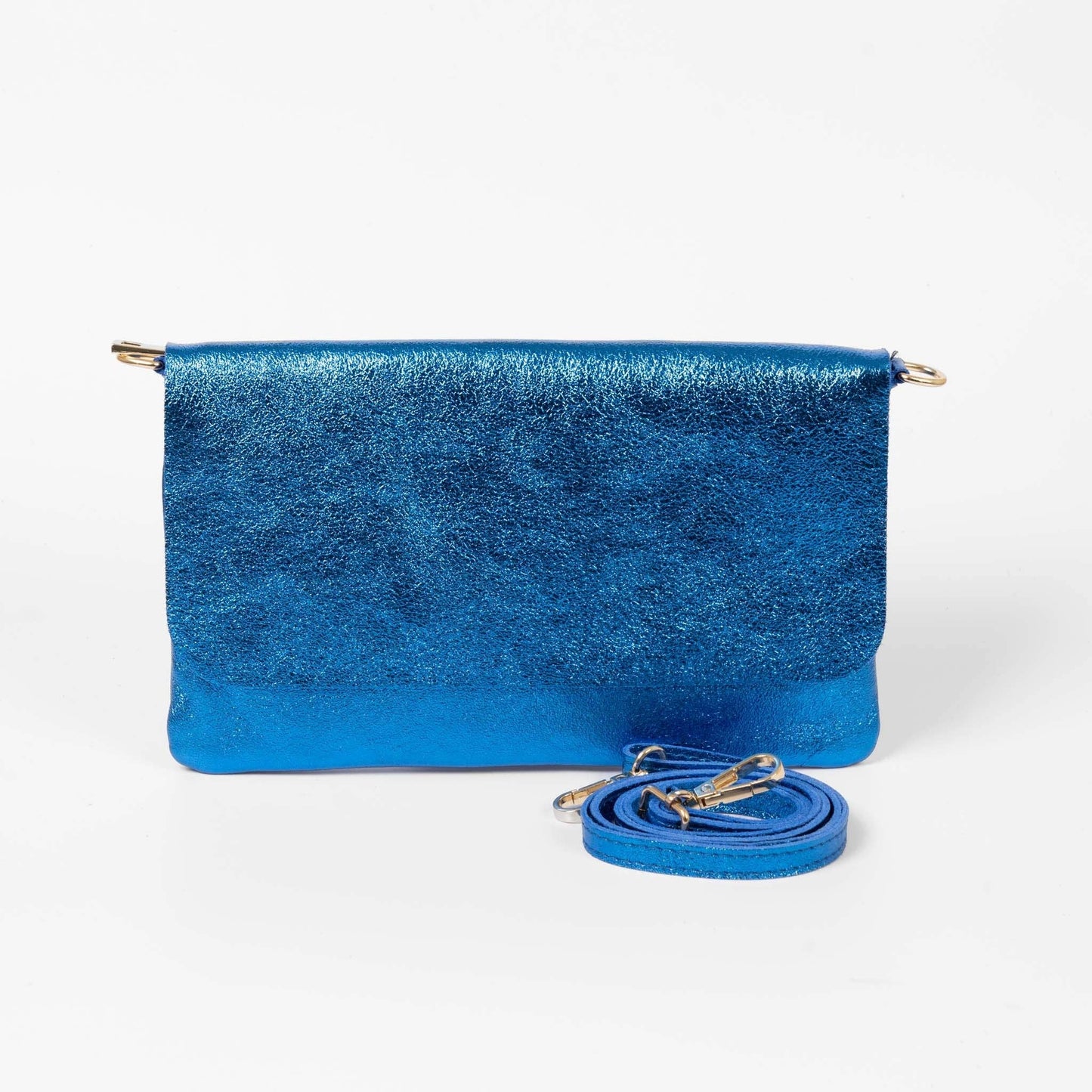 Britta Italian Leather Clutch Bag- Blue, Metallic