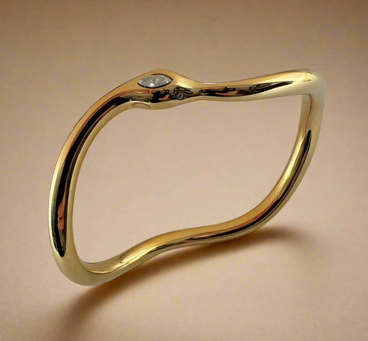 Molten Wave Bangle Cubic Zirconia 18k Gold Plated Bracelet