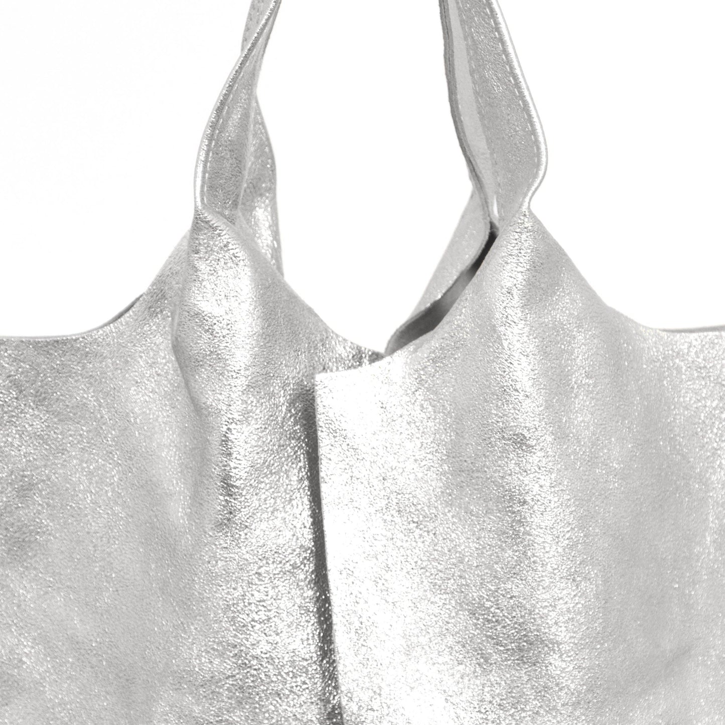 Paloma Italian Leather Shoulder Bag - Silver, Metallic