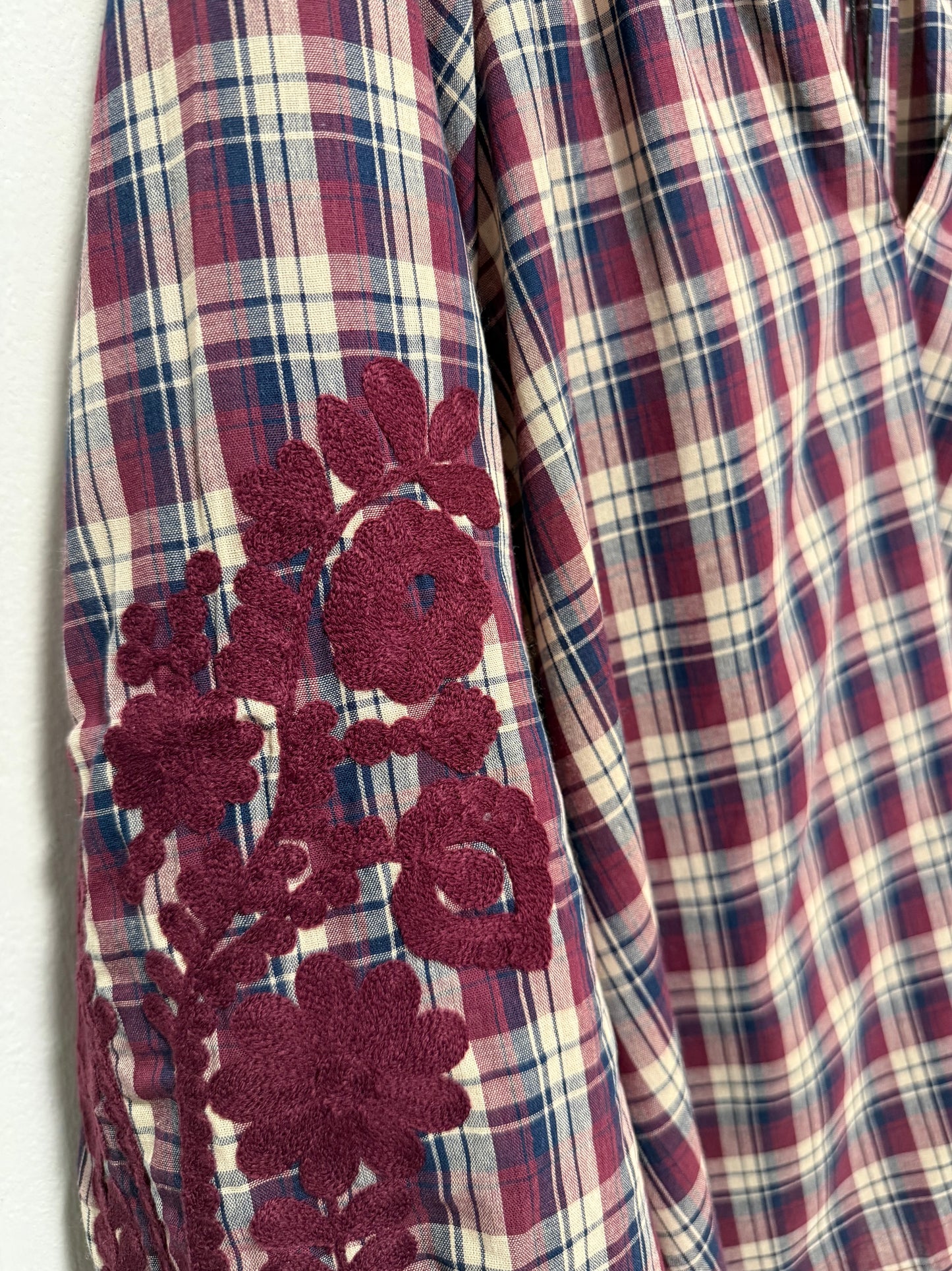 Plaid Shirt with Embroidery Detail on Sleeve