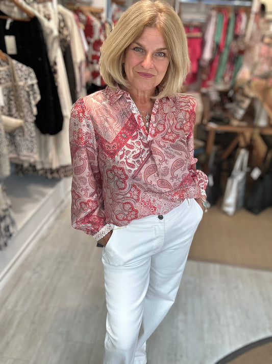 MARINA V Peach ‘Paisley’ Print Blouse
