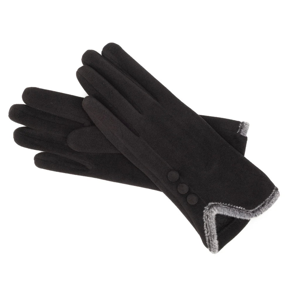 Three Button Gloves in Black