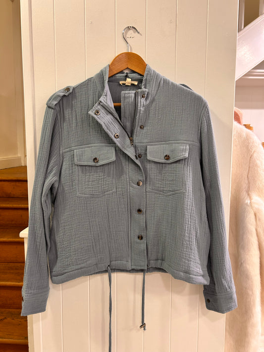 Pale Blue Cotton Biker Jacket