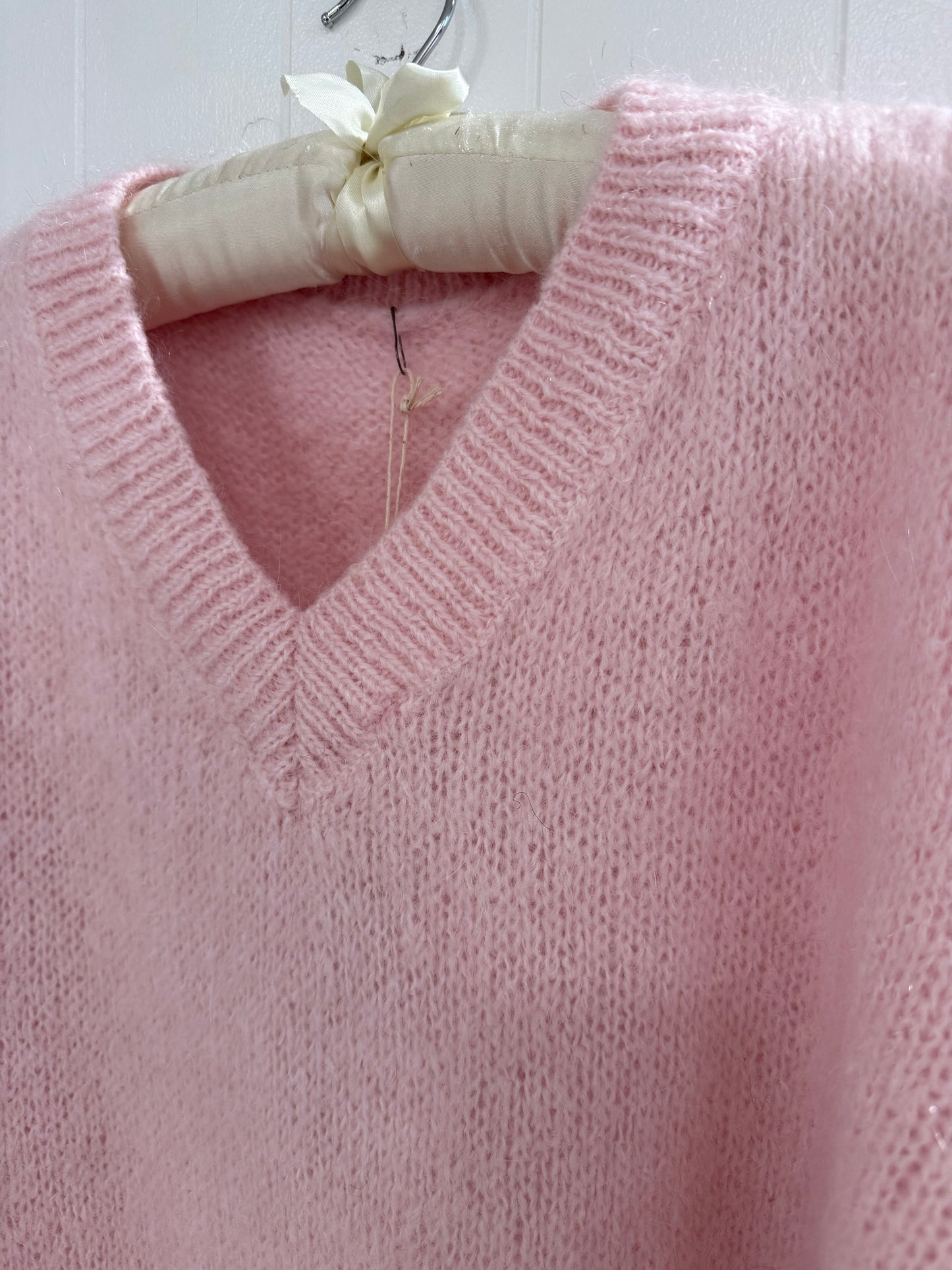 V Neck Mohair Sweater in Pink