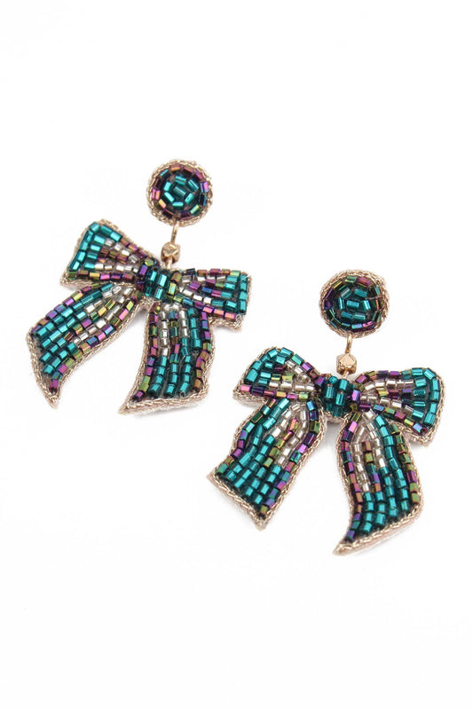 SILVER BLUE BOW EARRINGS