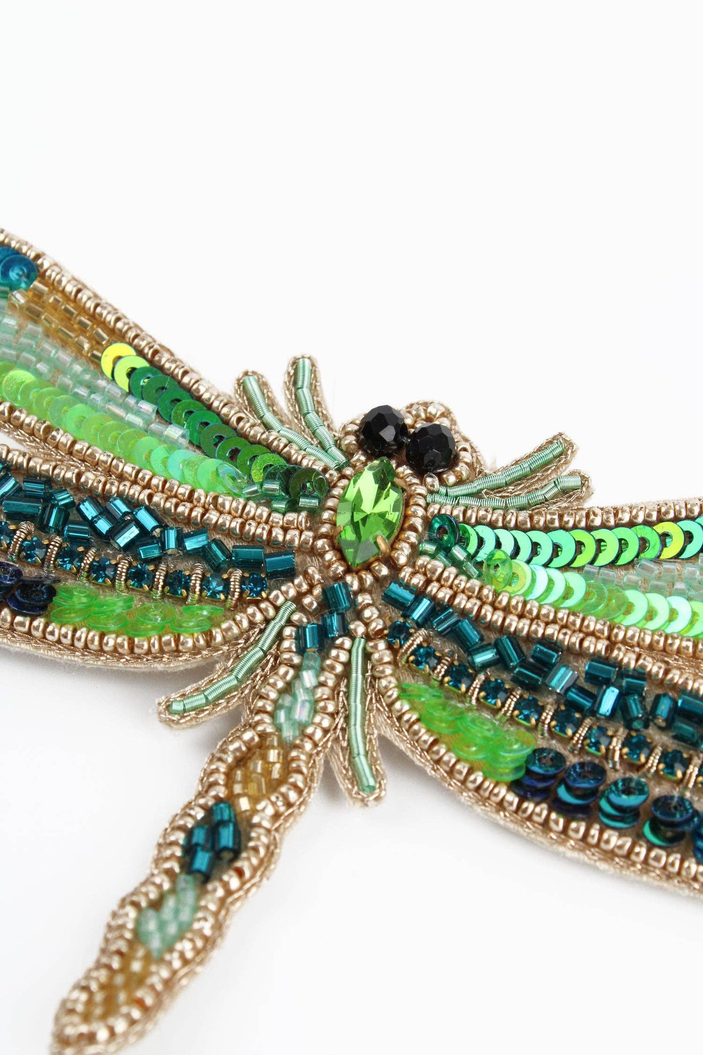 Beaded Green Dragonfly Brooch