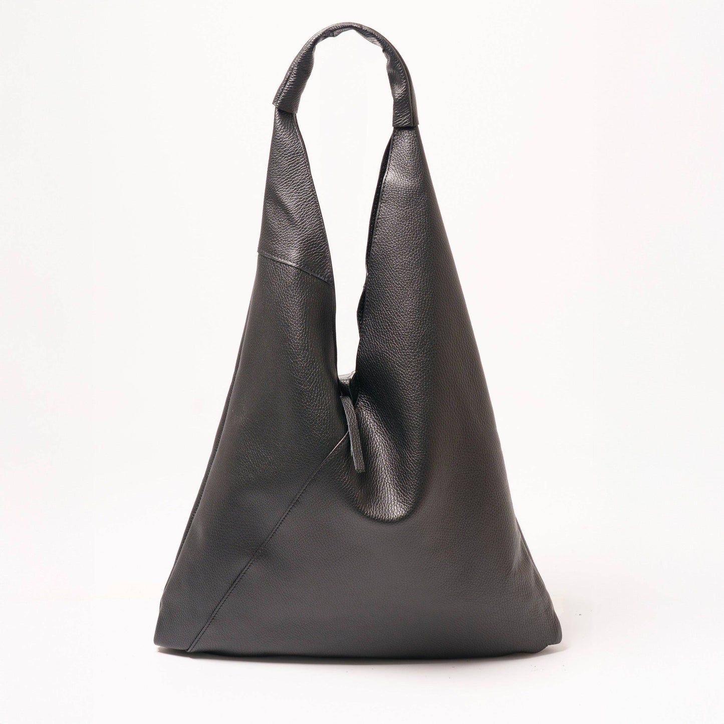 Juno Black Pebbled Italian Leather Shoulder Bag
