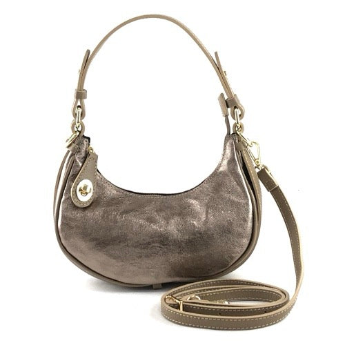 Metallic Leather Bi-Colour Saddle Bag - Bronze