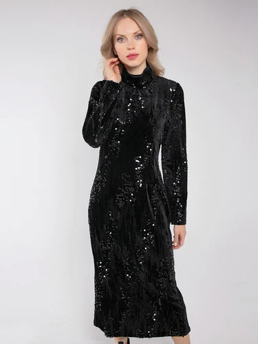 Aurora Dress in Black Sequin