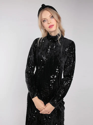 Aurora Dress in Black Sequin